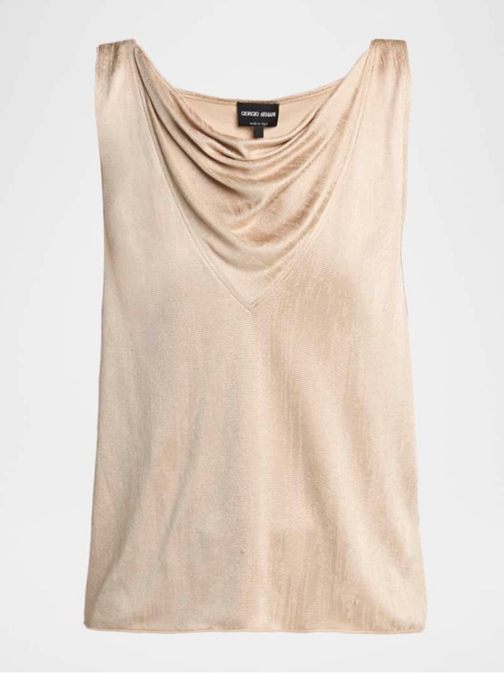 Giorgio Armani Cowl Neck Metallic Gold Jersey Top Sleeveless Size 44 US 8